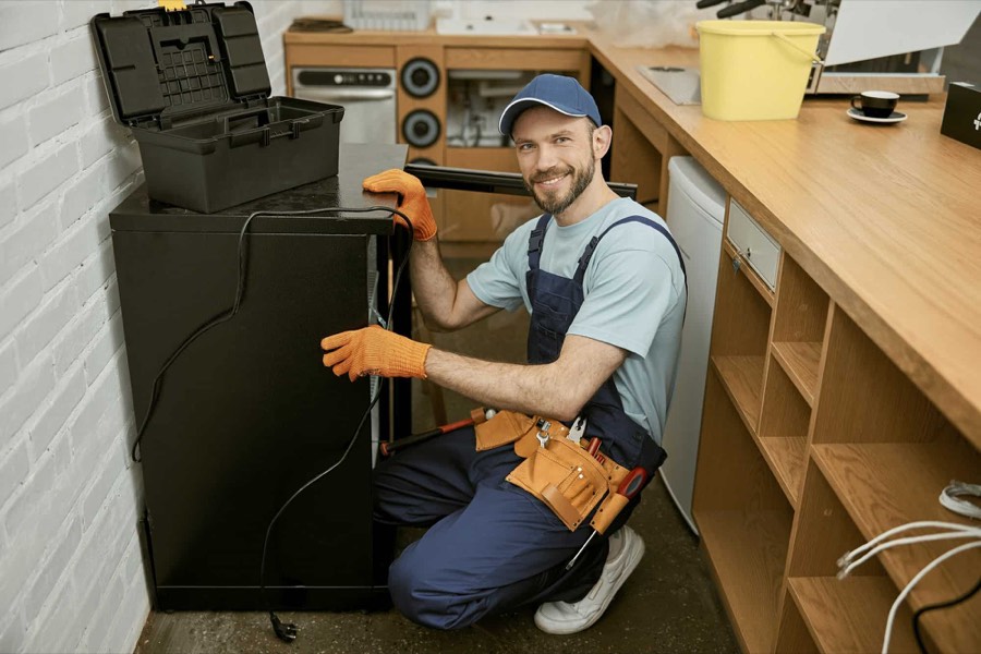 Técnico trabajando en un frigorífico